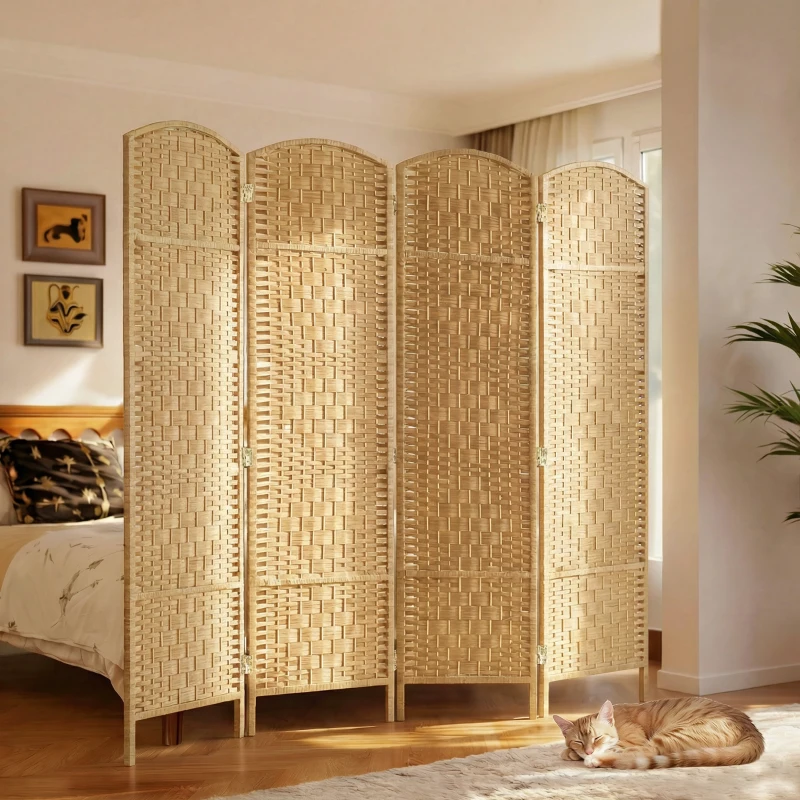 HOMCOM Folding Room Divider Screen 4 Panel 6' Tall Privacy Screen Freestanding Wood Partition for Home Office, Nature Wood