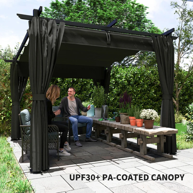 Outsunny 8' x 8.5' Metal Retractable Pergola Canopy with Sidewalls, Outdoor Gazebo UPF30+ Sun Shade Shelter for Garden, Deck
