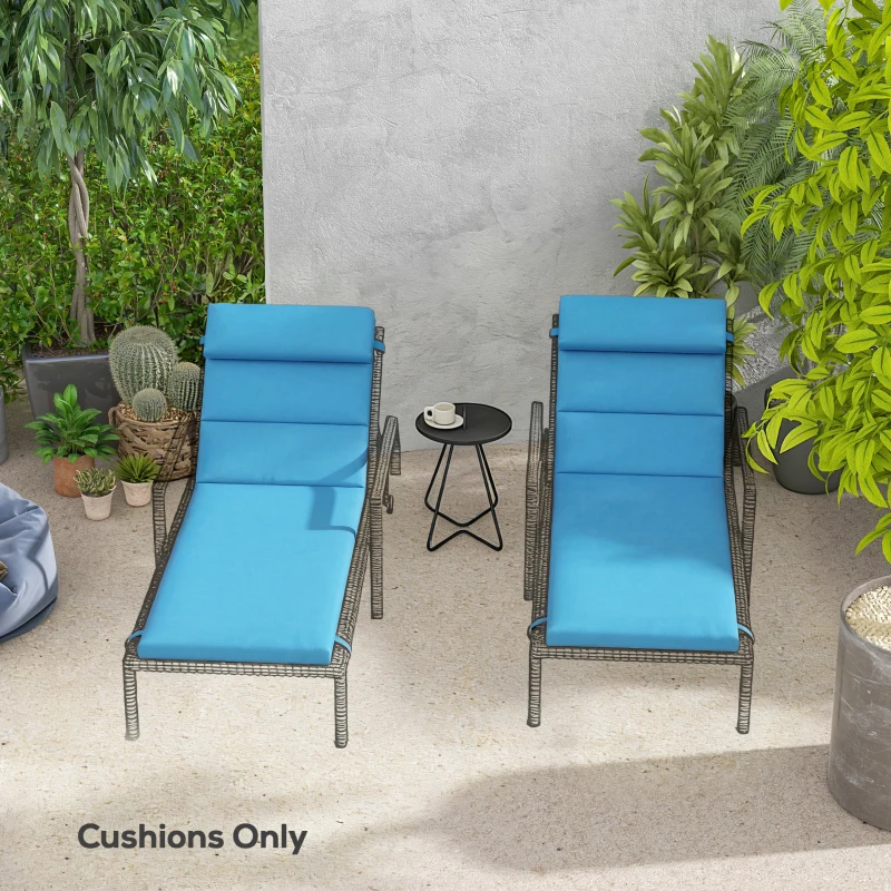 Outsunny Patio Chaise Lounge Chair Cushions Replacement Sun Lounger Pads with Headrest and Ties, Set of 2, Turquoise