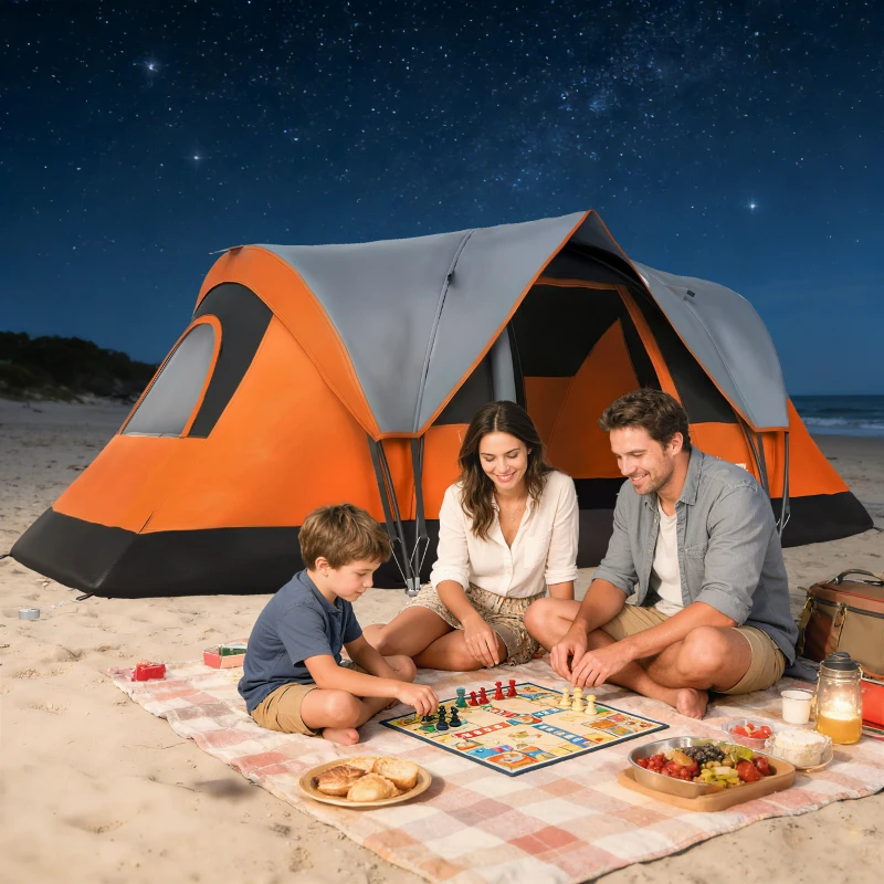 Outsunny 5-6 Person Family Tent, Outdoor Camping Tent with Lighting Hook, Carrying Bag for Camping, Hiking and Travelling Orange