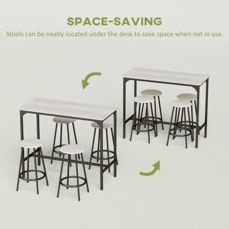 HOMCOM 5-Piece Counter Height Bar Table Set, Rustic 43.25" Dining Table with 4 Bar Stools, Kitchen Table with Wooden Top for Pub, Dining Room, Gray