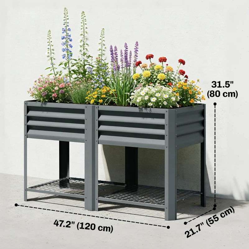 Outsunny Raised Garden Bed with Legs Storage Shelf Elevated Planter Box 31.5" for Flowers Vegetables Dark Grey
