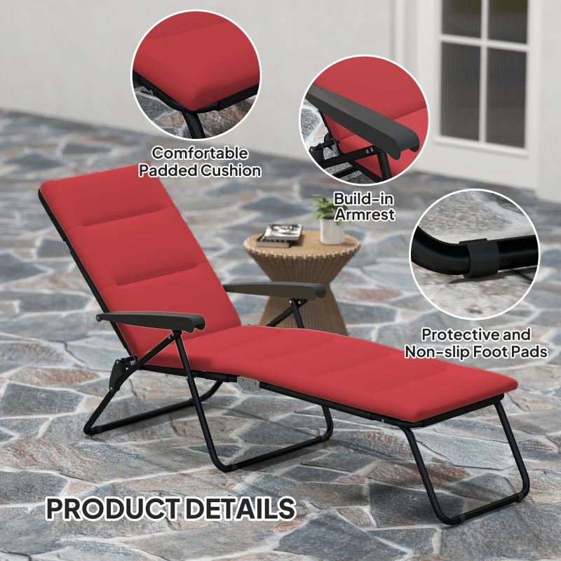 Outsunny Foldable Lounge Chair, Reclining Patio Sun Lounger with 6-Position Adjustable Back, Wine Red