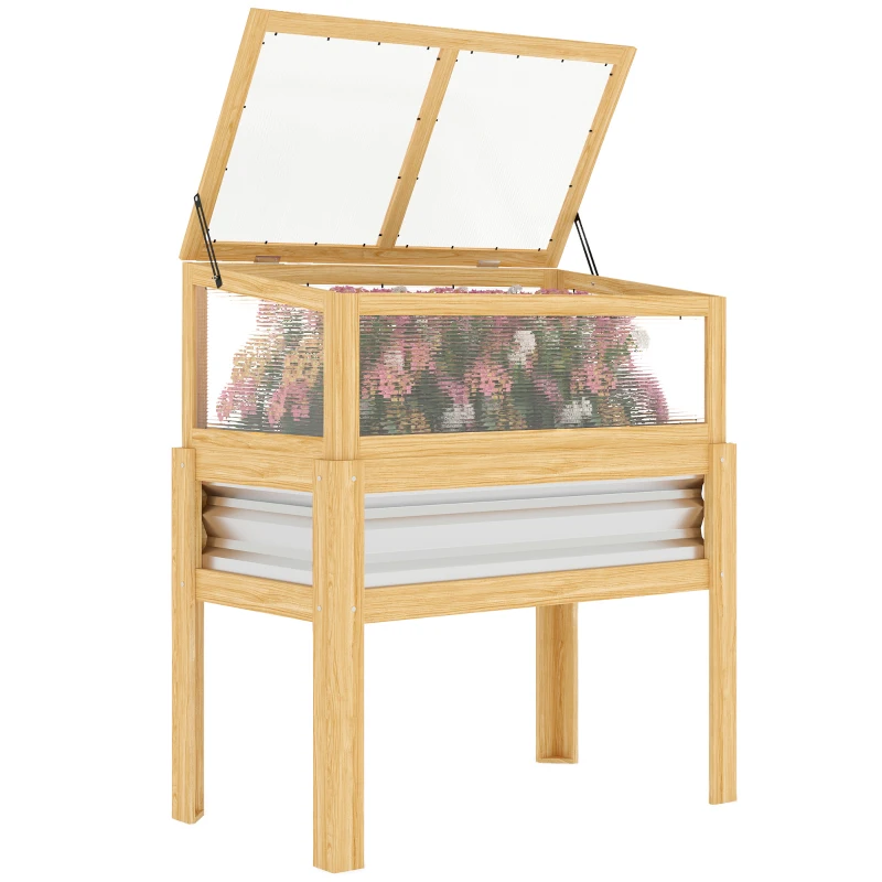 Outsunny Raised Garden Bed with Mini Greenhouse, Elevated Planter Box with Legs and Bed Liner for Flowers, Vegetables