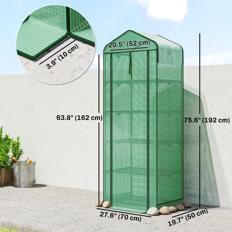 Outsunny Mini Greenhouse with Screen Roof, Portable Small Greenhouse with Roll-Up Zipper Door, 27.6" x 19.7" x 75.6", Green