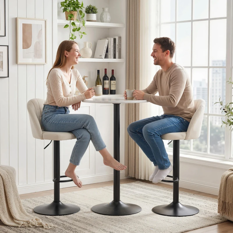 HOMCOM Bar Stools Set of 2, Swivel Counter Height Barstools with Footrest, Cream White