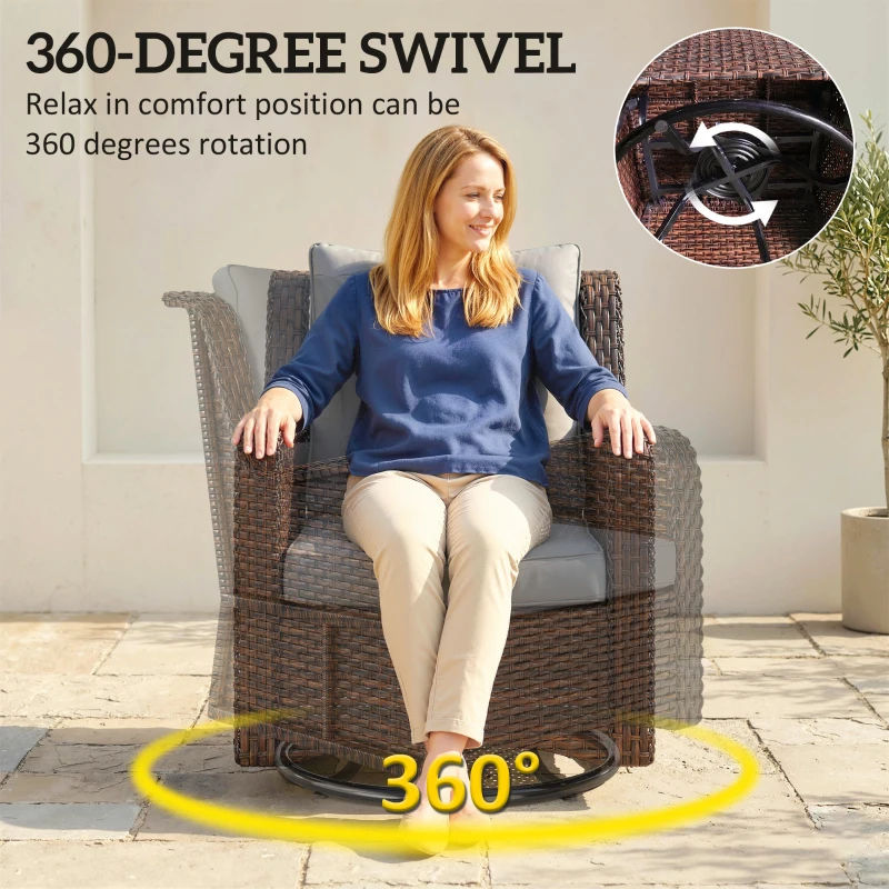 Outsunny PE Rattan 360° Swivel Patio Chair with Cushion, Dark Grey