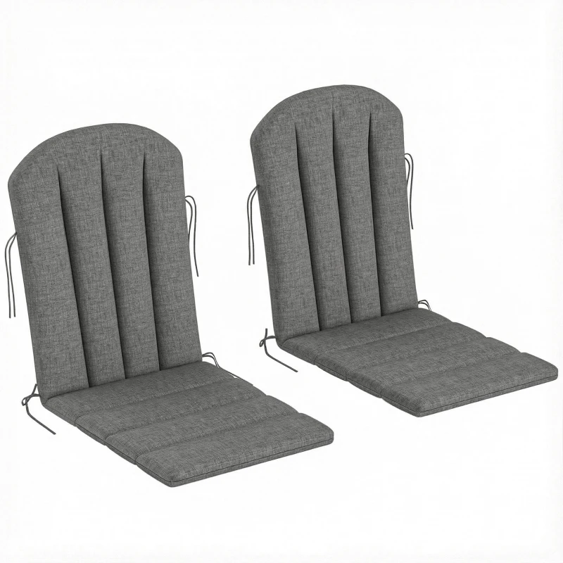Outsunny Set of 2 Patio Chair Cushions, High Back Adirondack Chair Cushion with Ties, High-Density Foam, Dark Grey