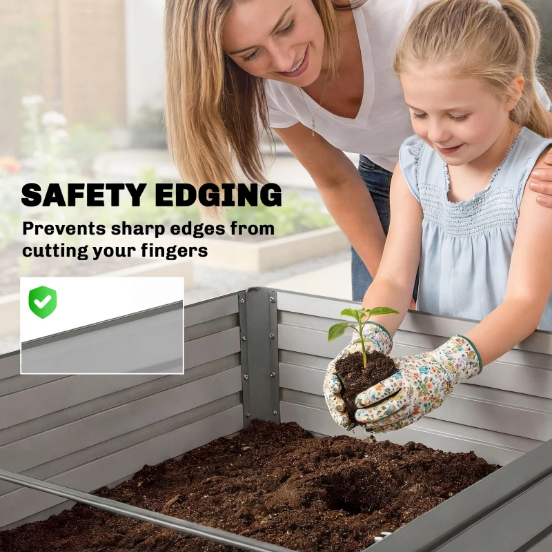 Outsunny 5' x 3' x 2' Raised Garden Bed, Galvanized Planter Box for Growing Flowers, Herbs and Vegetables, Light Grey