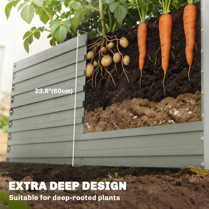 Outsunny 5' x 3' x 2' Raised Garden Bed, Galvanized Planter Box for Growing Flowers, Herbs and Vegetables, Light Grey