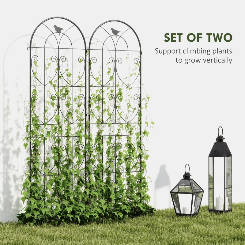 Outsunny Set of 2 Metal Garden Trellis, Decorative Trellis Panels, Bird Design, 19.7" W x 70.9" H, Black