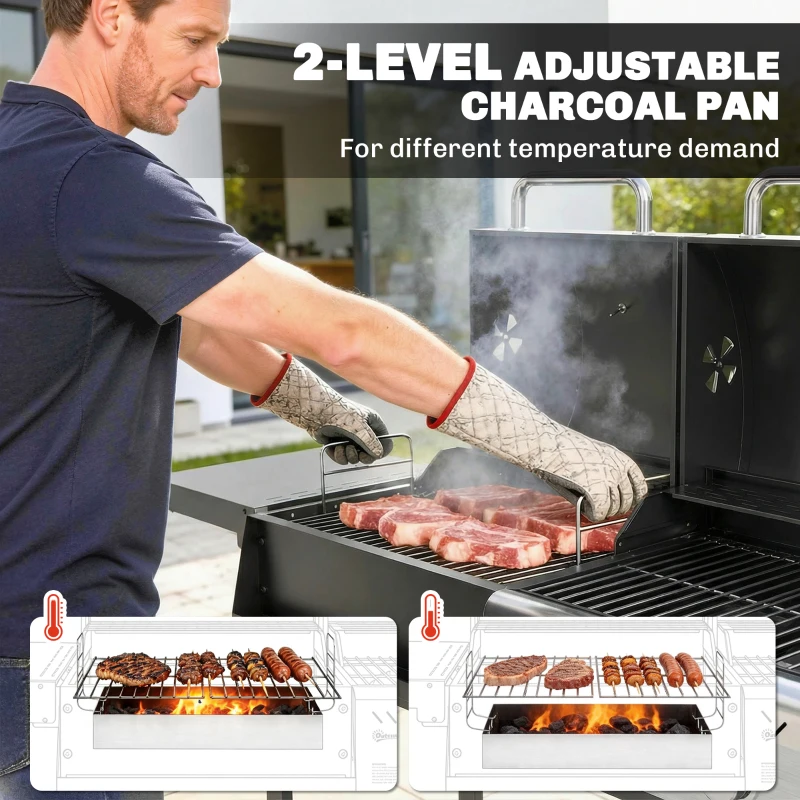 Outsunny Dual Fuel BBQ Grill, Charcoal and 2+1 Gas Burner Barbecue Grill with Wheels, Warming Rack, Black