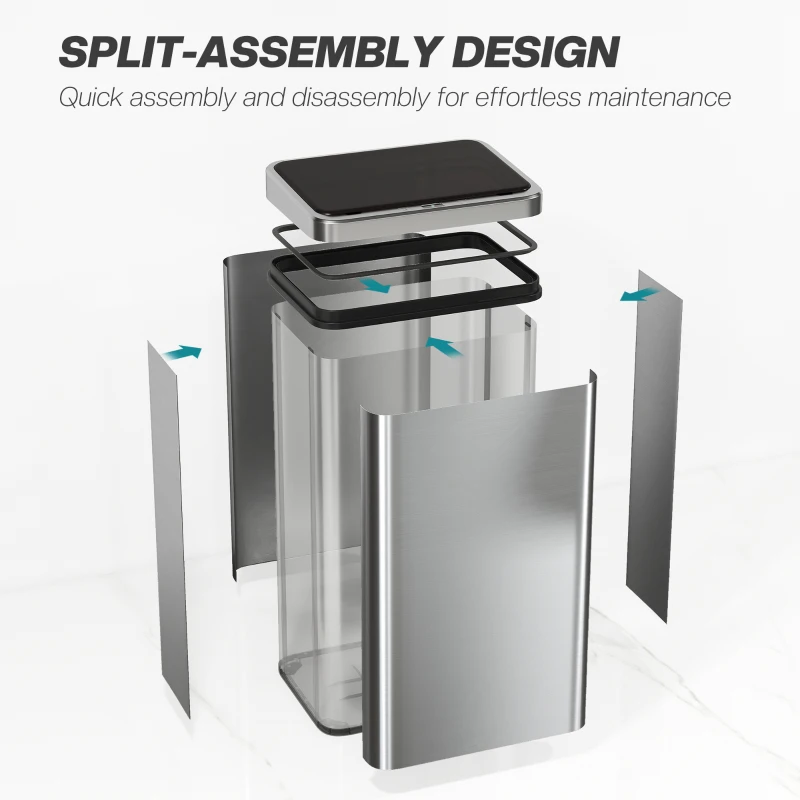 HOMCOM 13.2 Gallon Automatic Garbage Can with Soft-Close Lid, Touchless Trash Can with Fingerprint Resistant Stainless Steel