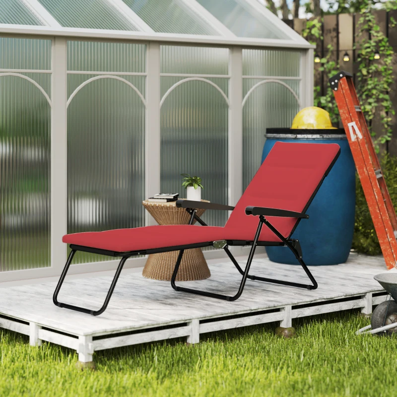 Outsunny Foldable Lounge Chair, Reclining Patio Sun Lounger with 6-Position Adjustable Back, Wine Red