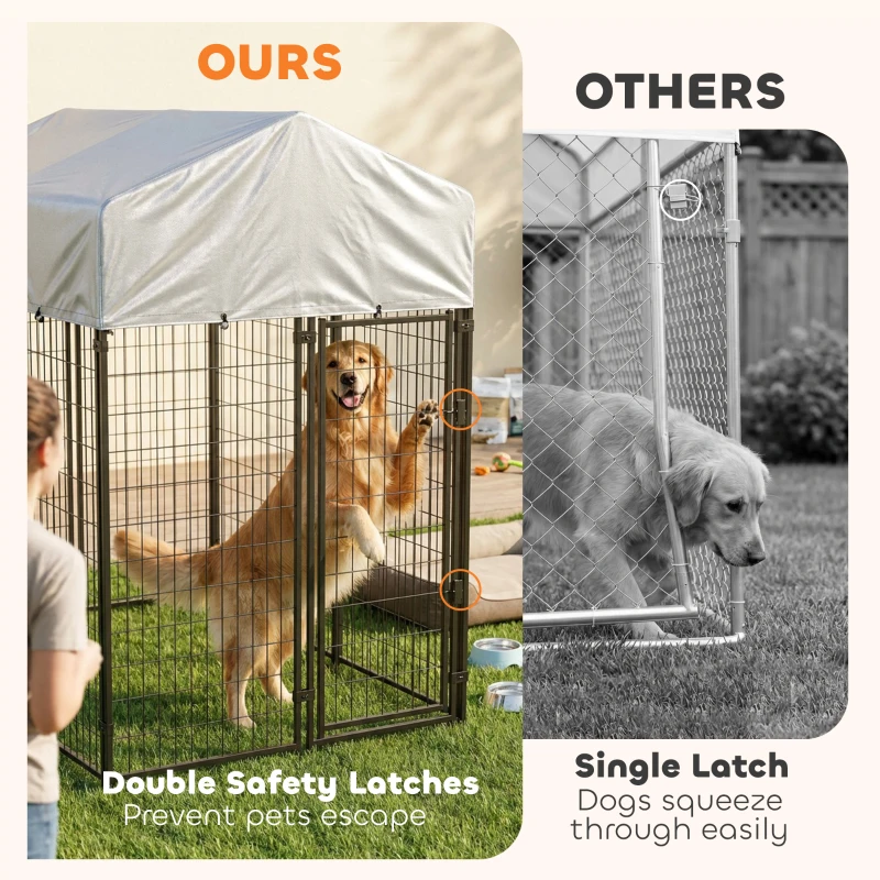 PawHut Outdoor Dog Kennel with Roof, 8' x 4' x 6' Heavy Duty Welded Wire Dog Playpen Enclosure with Escape-proof Lock