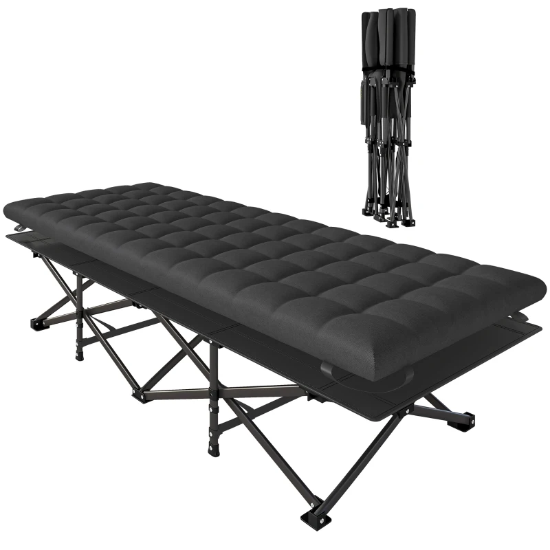 Outsunny Camping Cot with Soft Pad, 32" Extra Wide Folding Cots with Non-Slip Feet and Carry Bag, Black