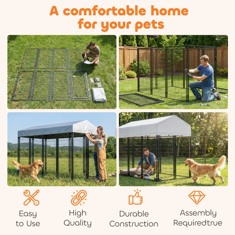 PawHut Outdoor Dog Kennel with Roof, 8' x 4' x 6' Heavy Duty Welded Wire Dog Playpen Enclosure with Escape-proof Lock