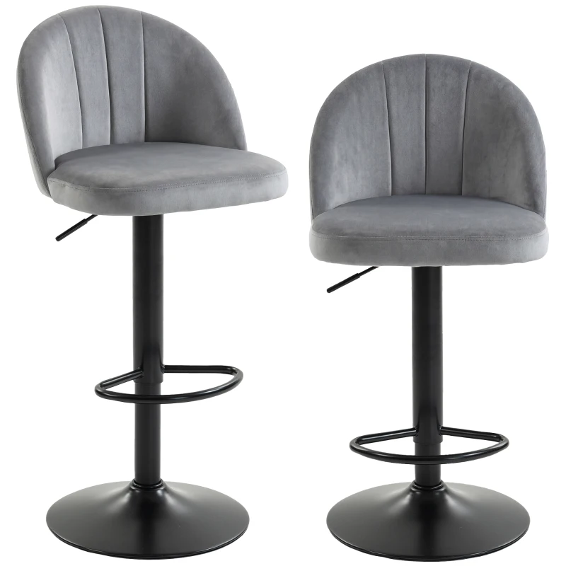 HOMCOM Bar Stools Set of 2, Swivel Counter Height Barstools with Footrest, Grey