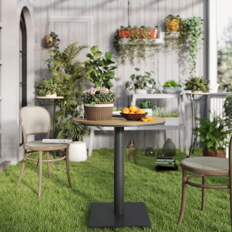 Outsunny Outdoor Side Table, 28" Weather Resistant Round Patio Table with Slatted Design for Garden, Terrace, Balcony, Natural