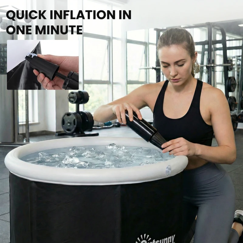 Outsunny Ice Bath Tub for Athletes, 71 Gal Cold Plunge Tub with Cover, Pump, Portable Multiple Layered Inflatable Ice Barrel