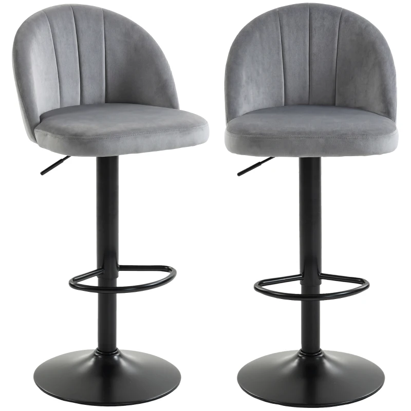 HOMCOM Bar Stools Set of 2, Swivel Counter Height Barstools with Footrest, Grey