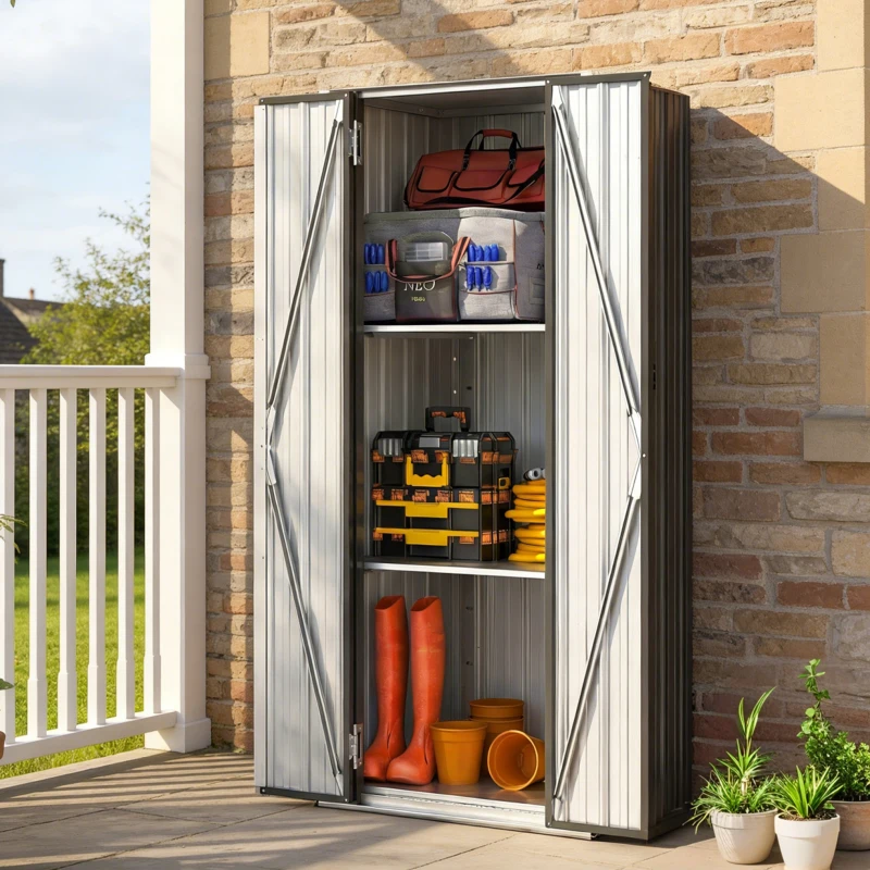 Outsunny Outdoor Storage Shed with Adjustable Shelves Metal Garden Shed with Double Doors for Patio Balcony Garage