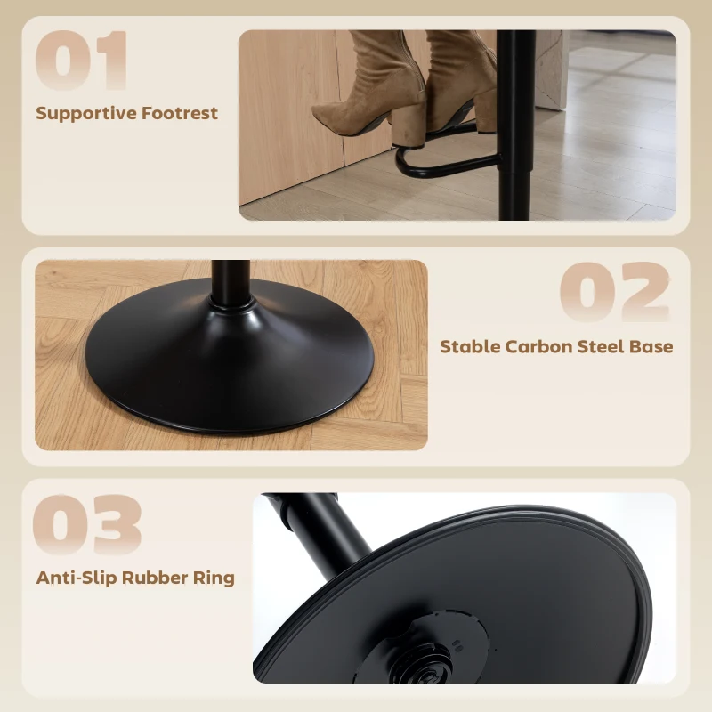 HOMCOM Bar Stools Set of 2, Swivel Counter Height Barstools with Footrest, Black