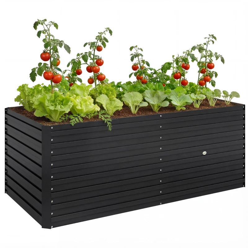 Outsunny 5' x 3' x 2' Raised Garden Bed, Galvanized Planter Box for Growing Flowers, Herbs and Vegetables, Black