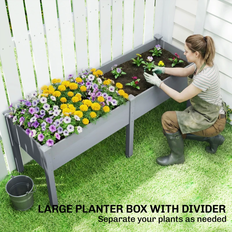 Outsunny Wooden Raised Garden Bed with Legs, 72" x 23" x 30" Elevated Outdoor Planter Box with 6 Drainage Holes