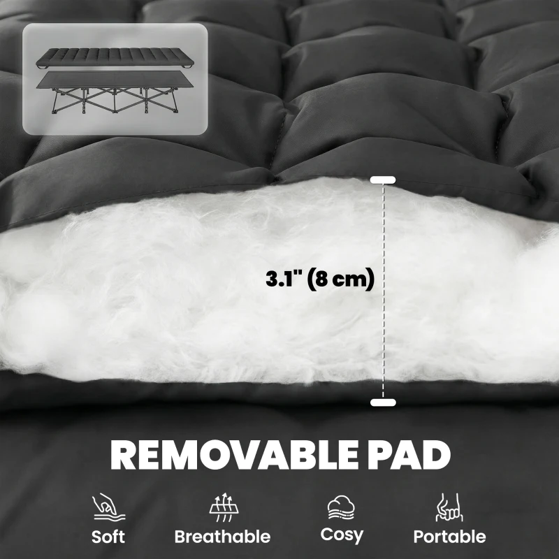 Outsunny Camping Cot with Soft Pad, 32" Extra Wide Folding Cots with Non-Slip Feet and Carry Bag, Black