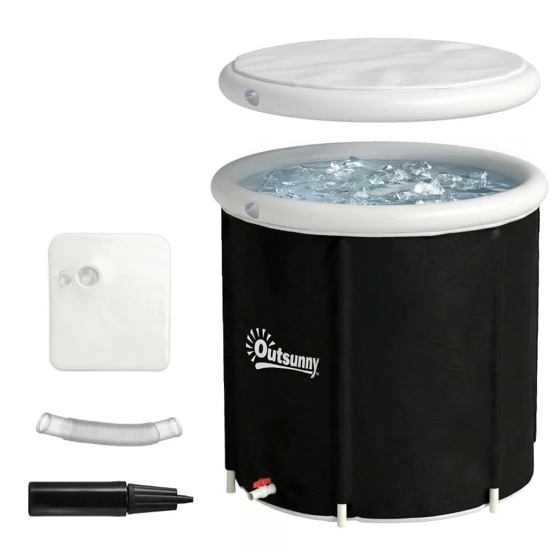 Outsunny Ice Bath Tub for Athletes, 71 Gal Cold Plunge Tub with Cover, Pump, Portable Multiple Layered Inflatable Ice Barrel