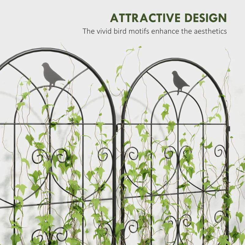 Outsunny Set of 2 Metal Garden Trellis, Decorative Trellis Panels, Bird Design, 19.7" W x 70.9" H, Black