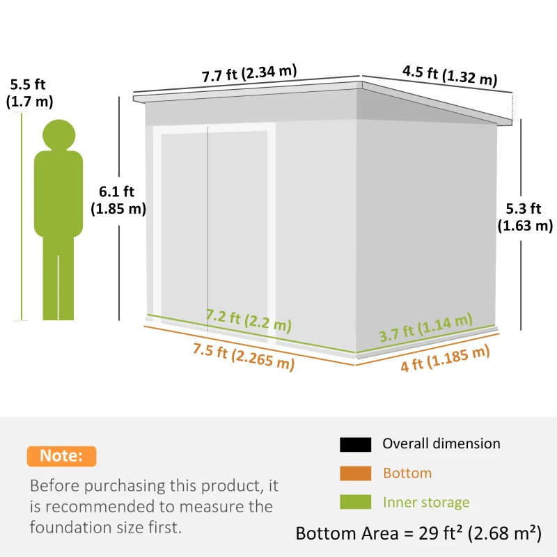 Outsunny 7.5' x 4.3' Outdoor Storage Shed, Waterproof Metal Garden Shed with Lockable Doors, for Backyard, Lawn, Patio, Dark Grey