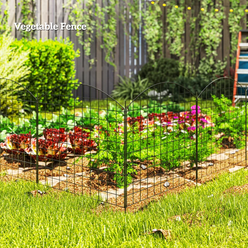 Outsunny Metal Garden Fence, Decorative Fence Set of 6, 181.1" x 38.2", Vegetable Fence, Path Border, Garden Edging, Black