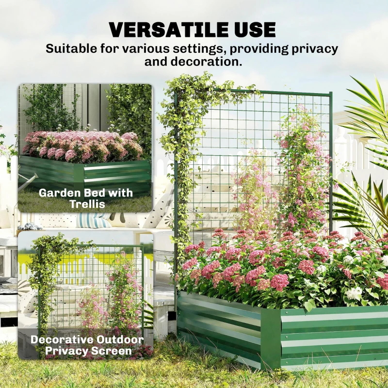 Outsunny Galvanized Raised Garden Bed with Trellis for Climbing Plants, Outdoor Planter Box with Open Bottom, Green