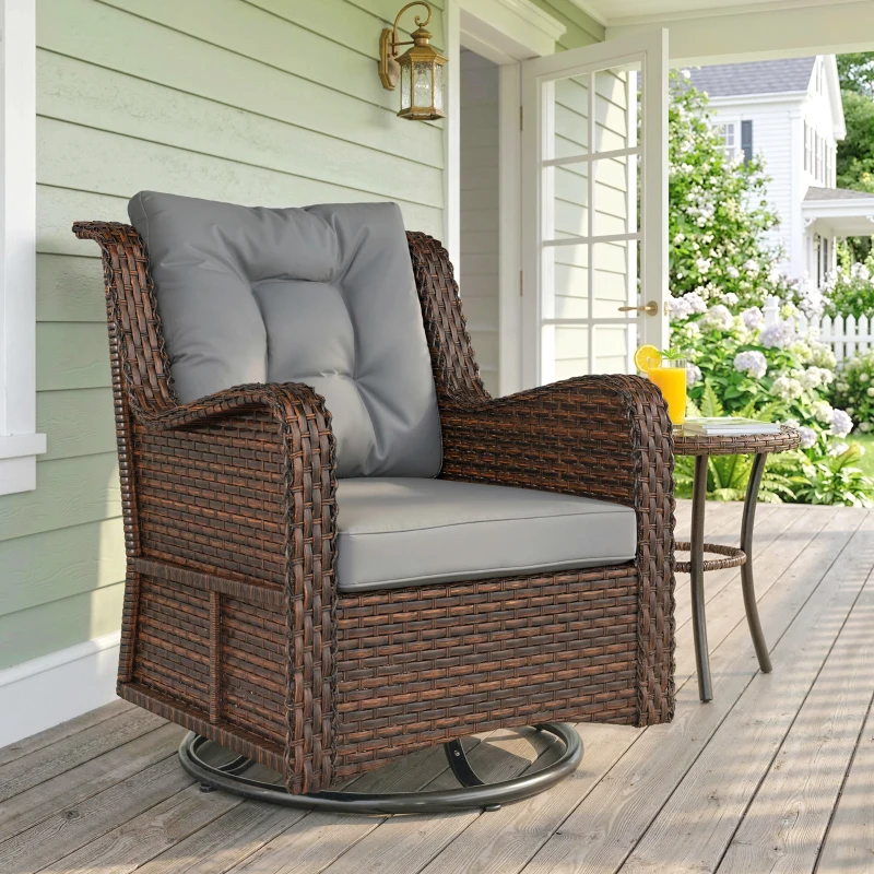 Outsunny PE Rattan 360° Swivel Patio Chair with Cushion, Dark Grey