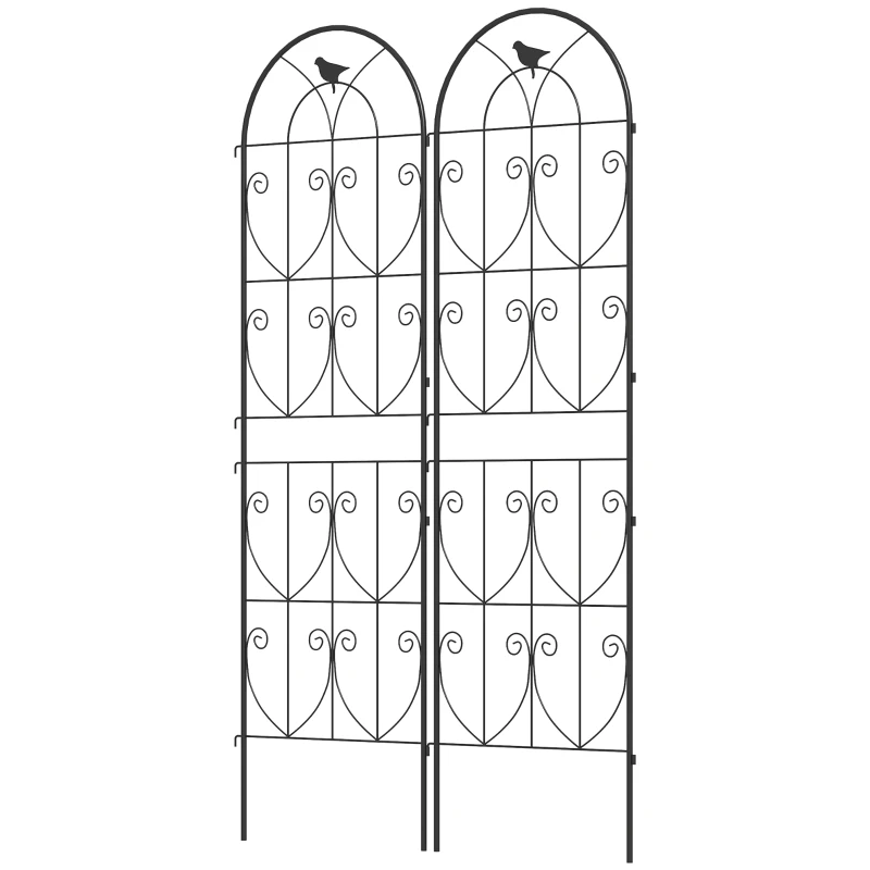 Outsunny Set of 2 Metal Garden Trellis, Decorative Trellis Panels, Bird Design, 19.7" W x 70.9" H, Black