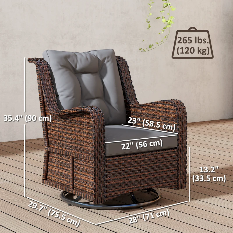 Outsunny PE Rattan 360° Swivel Patio Chair with Cushion, Dark Grey