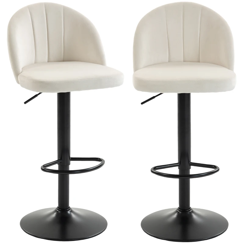 HOMCOM Bar Stools Set of 2, Swivel Counter Height Barstools with Footrest, Cream White