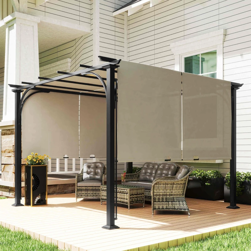 Outsunny 10' x 10' Patio Pergola with Weather-Resistant Steel Frame, Backyard Sun Shade Canopy Cover Shelter for Porch Party, Garden, Grill Gazebo, Beige
