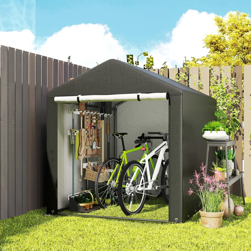 Outsunny Portable Bicycle Shed with Galvanised Steel Frame and Large Door, Waterproof Outdoor Shed for Garden Tools, Black
