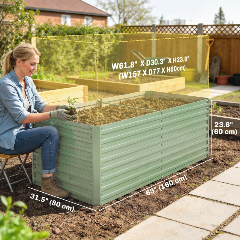 Outsunny 5' x 3' x 2' Raised Garden Bed, Galvanized Planter Box for Growing Flowers, Herbs and Vegetables, Light Green