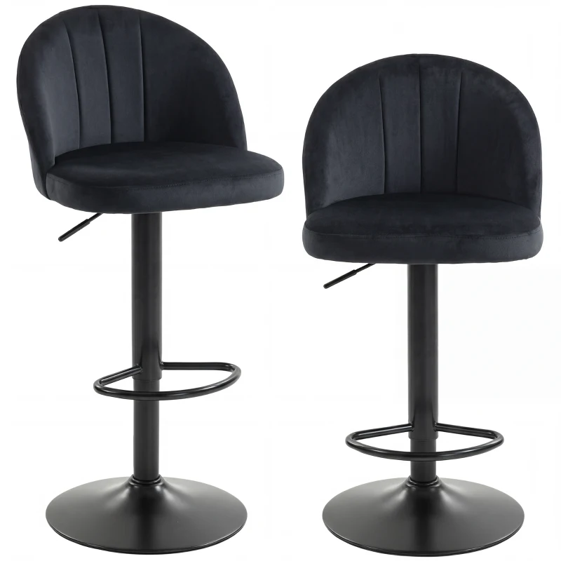 HOMCOM Bar Stools Set of 2, Swivel Counter Height Barstools with Footrest, Black