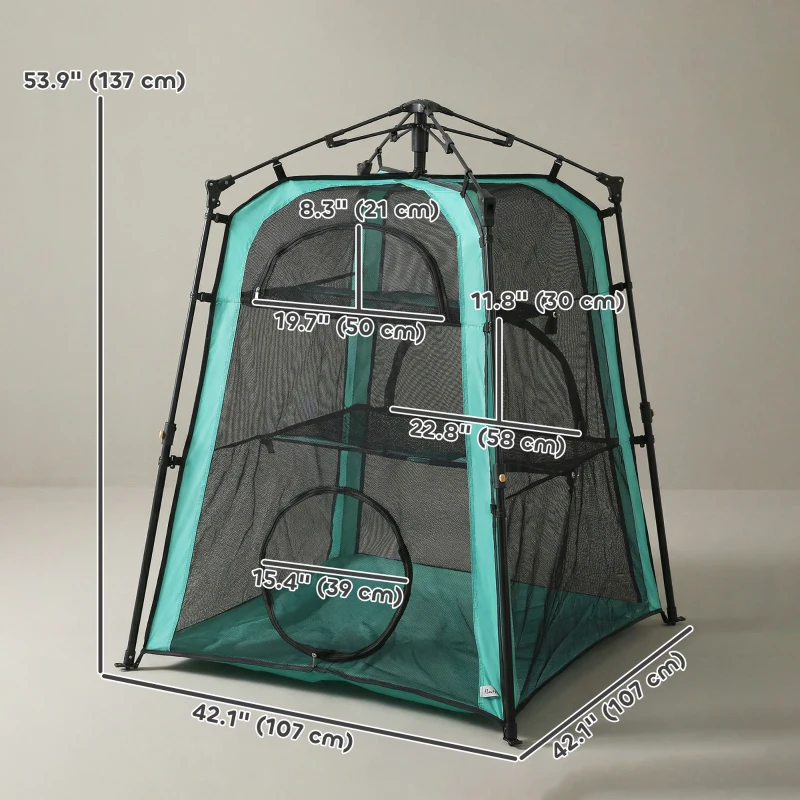 PawHut Cat Tent, 3-Tier Portable Pet Tent for Indoor Outdoor, Cat House with Multi-Door, Carry Bag, Breathable Mesh