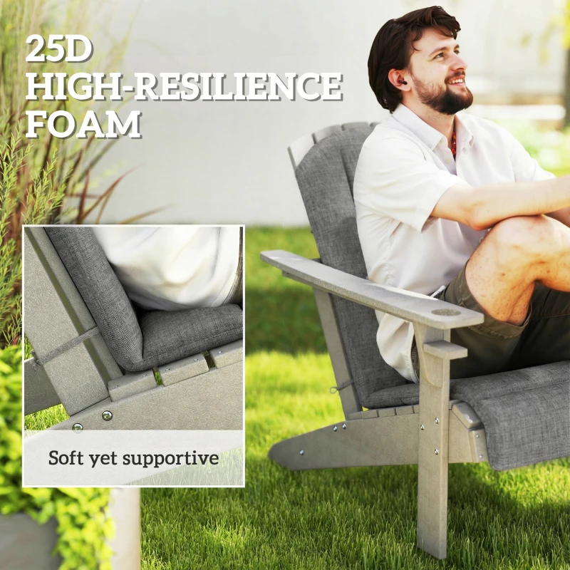 Outsunny Set of 2 Patio Chair Cushions, High Back Adirondack Chair Cushion with Ties, High-Density Foam, Dark Grey