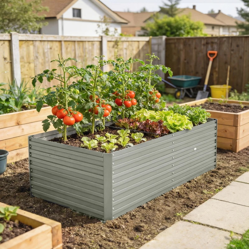 Outsunny 5' x 3' x 2' Raised Garden Bed, Galvanized Planter Box for Growing Flowers, Herbs and Vegetables, Light Grey