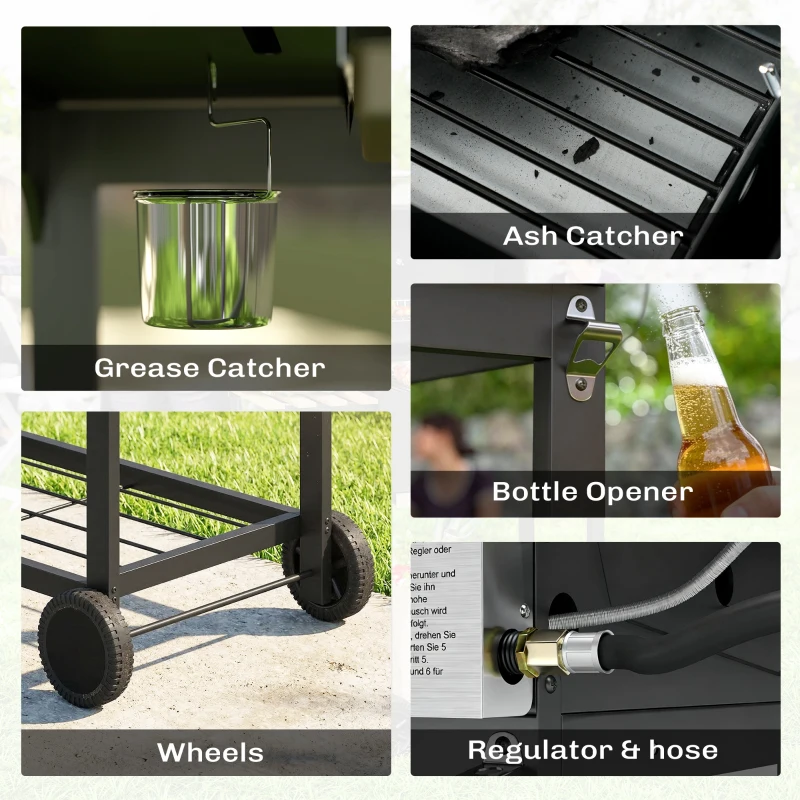 Outsunny Dual Fuel BBQ Grill, Charcoal and 2+1 Gas Burner Barbecue Grill with Wheels, Warming Rack, Black
