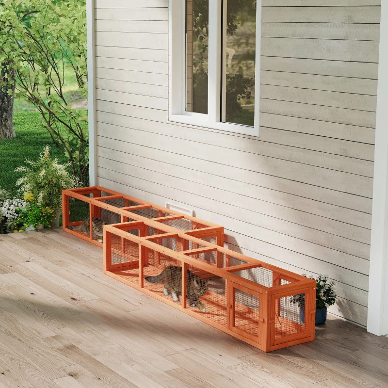 PawHut 79" Long Cat Tunnel, Cat shelter L- Shape with Extendable Design, Cat Enclosure for Indoor/Outdoor Use, Orange