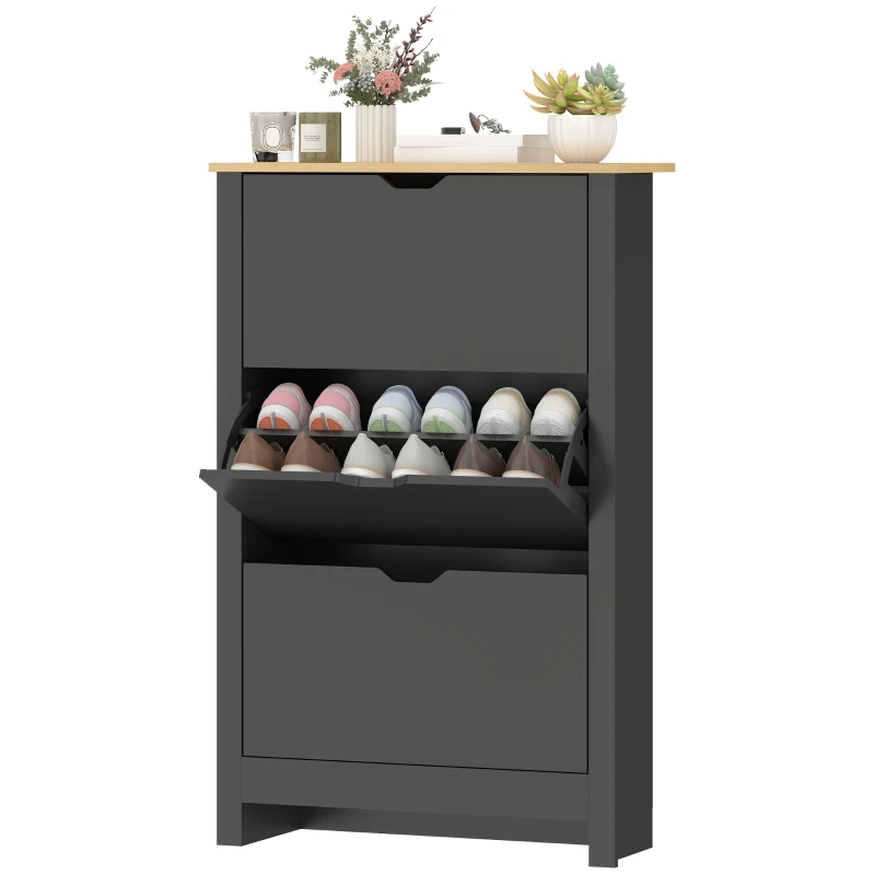 HOMCOM Shoe Storage Cabinet with 3 Flip Drawers and Adjustable Shelves for 18 Pairs of Shoes, Black