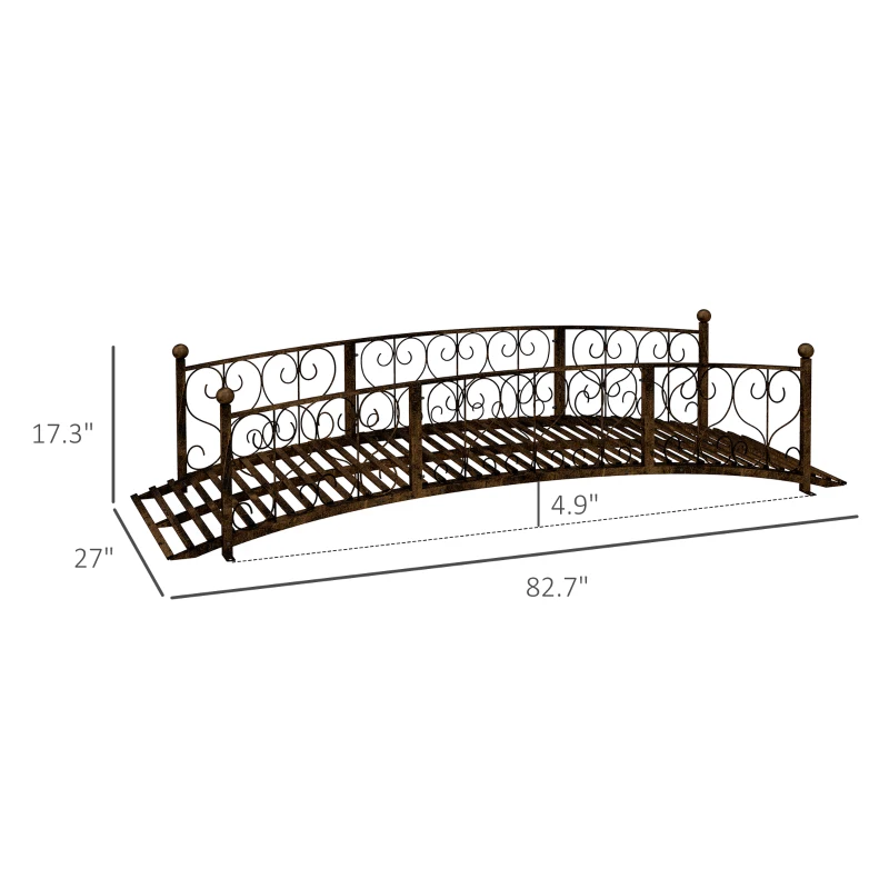 Outsunny 7' Metal Arch Garden Bridge Arc Footbridge with Side Railings Decorative Scrollwork, Bronze